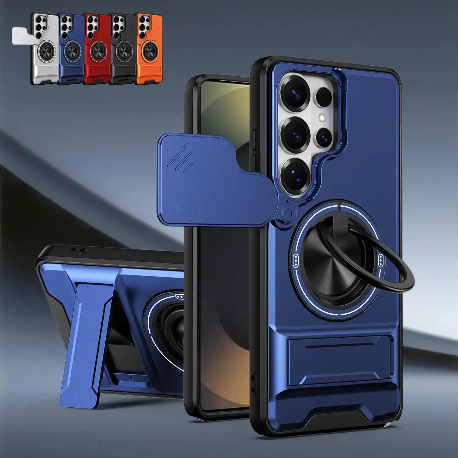 Magnetic Case Dustproof Cover for Samsung Galaxy S26 S25 S24 S23 S22 Ultra Slide Camera Lens Cover Protector,360° Rotatable Ring Kickstand, Compatible with MagSafe, Shockproof  Heavy Duty Protective Case summerwins
