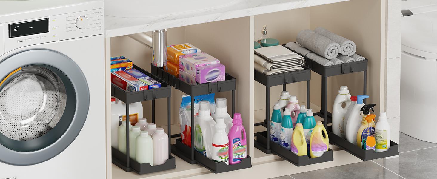 Under Sink Organizer – Bathroom Cabinet Storage with Pull Out Sliding Drawers – 12.8 Inch Shelf for Kitchen, Bathroom, Laundry Room & Cleaning Supplies Organization