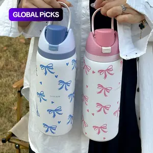 Stainless Steel Insulated Water Bottle, 24 oz/32 oz/40 oz Heart Design Travel Mug with Straw and Direct-Drink Spout, Leakproof Insulated Sports Cup, Leakproof Insulated Tumbler