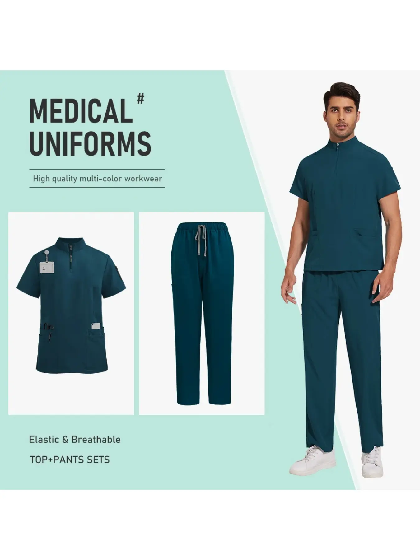 Scrubs Medical Clinical Uniform Solid Color Workwear Unisex Elastic Breathable Nurse Uniform Doctor Clinic Hospital Accessories Menswear Men