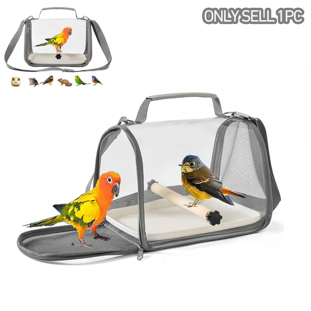 Portable Bird Cage Backpack with Breathable Mesh Windows, Parrot Carrier for Shopping and Hiking, Easy-To-Clean Detachable Tray and Stand