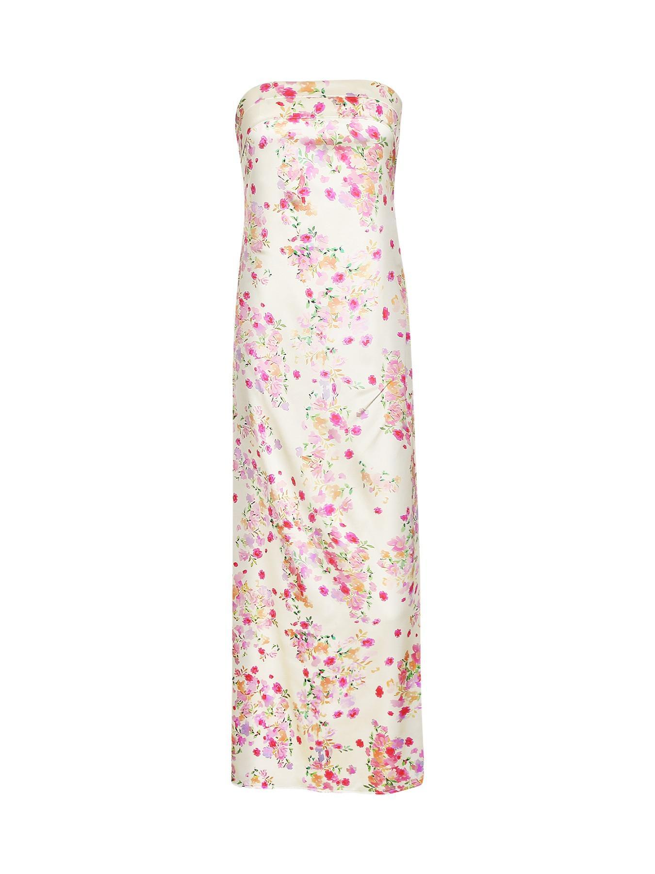 Women's Floral Print Tube Dress, Elegant Strapless Formal Sleeveless Long Dress for Party Holiday Wedding Guest, Ladies Summer Clothes