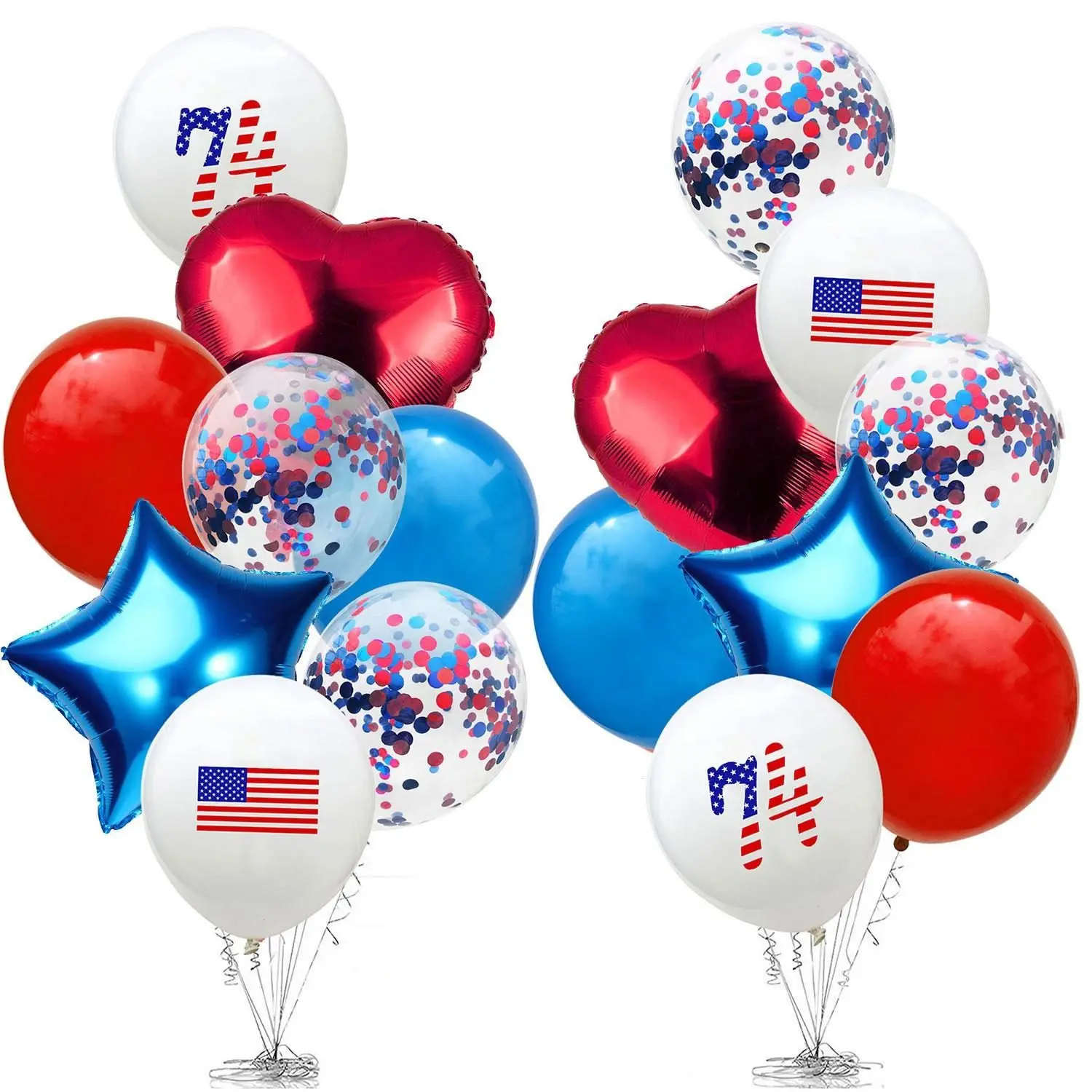19-Piece Independence Day Balloon Set, Heart Blue Star Alumina, Latex Glitter Print Balloons, Outdoor Party Decorations