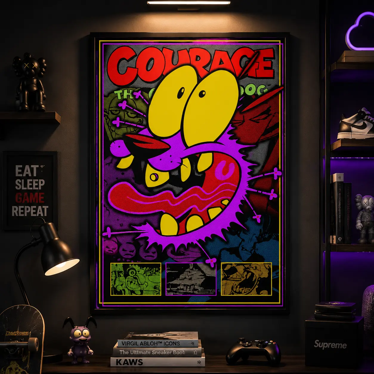 Courage The Cowardly Dog Poster Print - Cartoon Network Artistic Wall Art,Green Minimalist Horror Wall Art Print, Retro Funny Scary Room Decor for Bedroom Dorm Game Room, Boyfriend Gift Holiday Gift