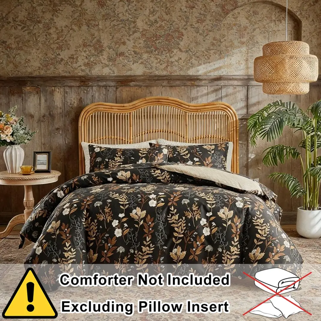 Black floral print duvet cover set (2/3 counts), Decorative duvet cover, vintage bohemian style bedding, reversible, soft and washable polyester, perfect for bedroom decoration, no filling, all seasons, great gift, Boho Bed Set