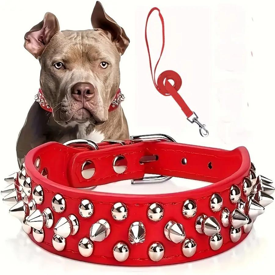Rivet Dog Collar & Swivel Leash Set, Leash Included, Adjustable Pet Studs Collar, Durable Dog Walking Equipment, Fashionable Pet Walking Essentials, Dog Accessories Tools, Easter Gifts