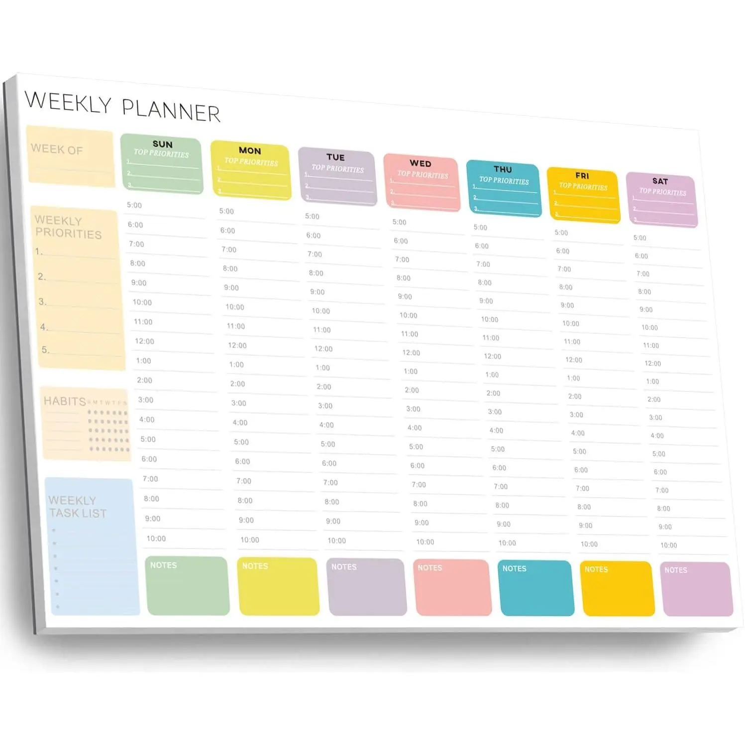 Undated Weekly Hourly Planner Notepad, -Off  Planner,Weekly Planner,Weekly Schedule Planner,Weekly  Notepad(52 Sheets,8.5"x11",Colorful)