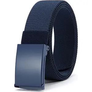 1 Canvas Blue Belt, Canvas Web Belt with Stretch Flexibility, Elastic Belt Fit, Top Military Buckle - Adjustable, Cut to Fit