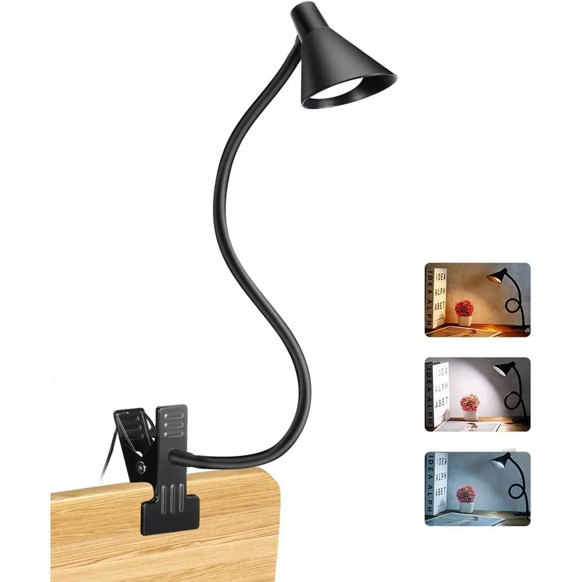 Clip on Light LED Reading Light for Books in Bed, Eye Care Dimmable Reading Lamp 3 Color & 10 Brightness Levels Flexible Clip on Lamp Reading Light for Bed Headboard Bedside Dorm Desk Table - Black