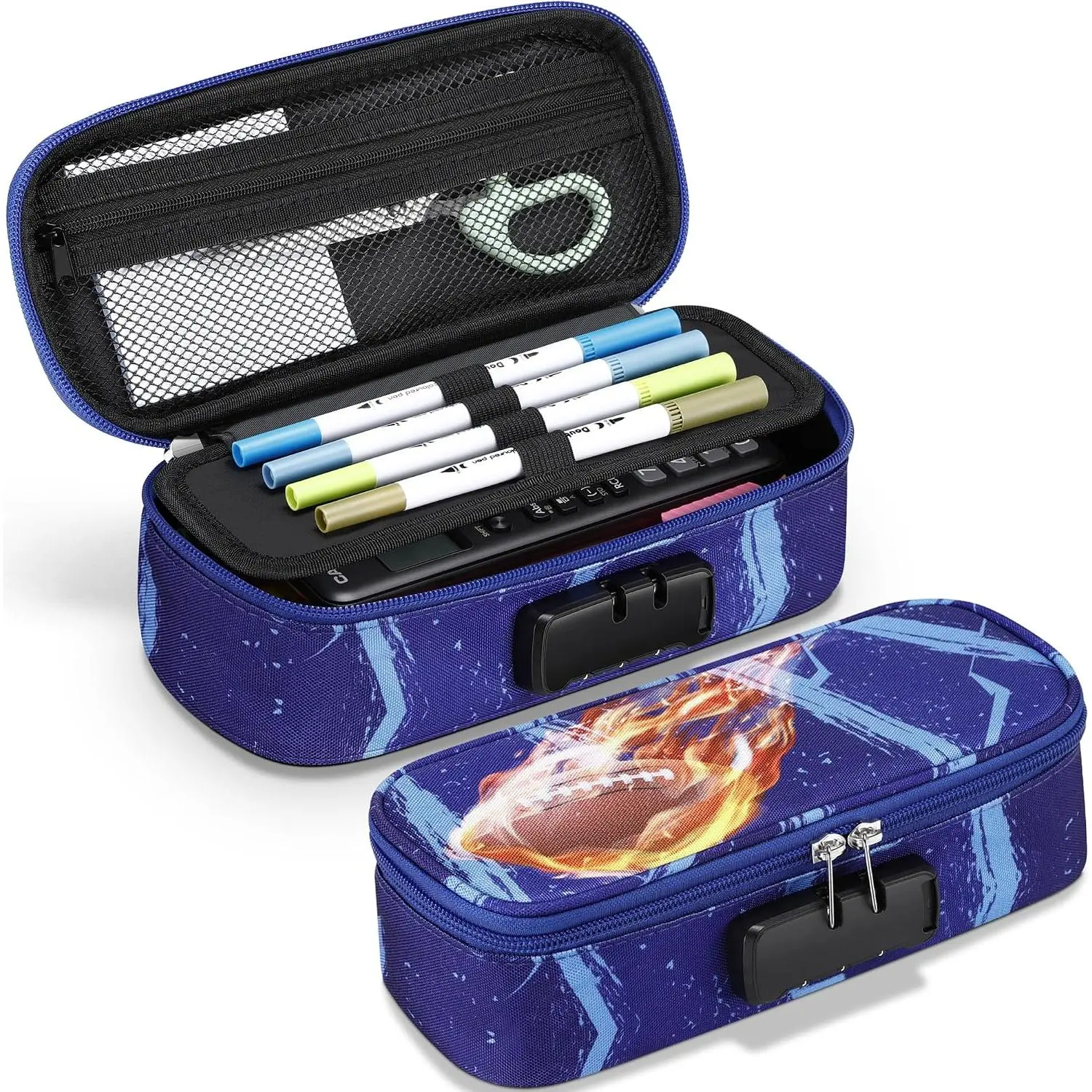 Cool Football Pencil Pouch with Lock for Boys, Large Capacity Pencil Case with Handle, Special School Supplies Gifts Cute Zipper Pencil Box Soft Pen Storage Bag Organizer for  Teens
