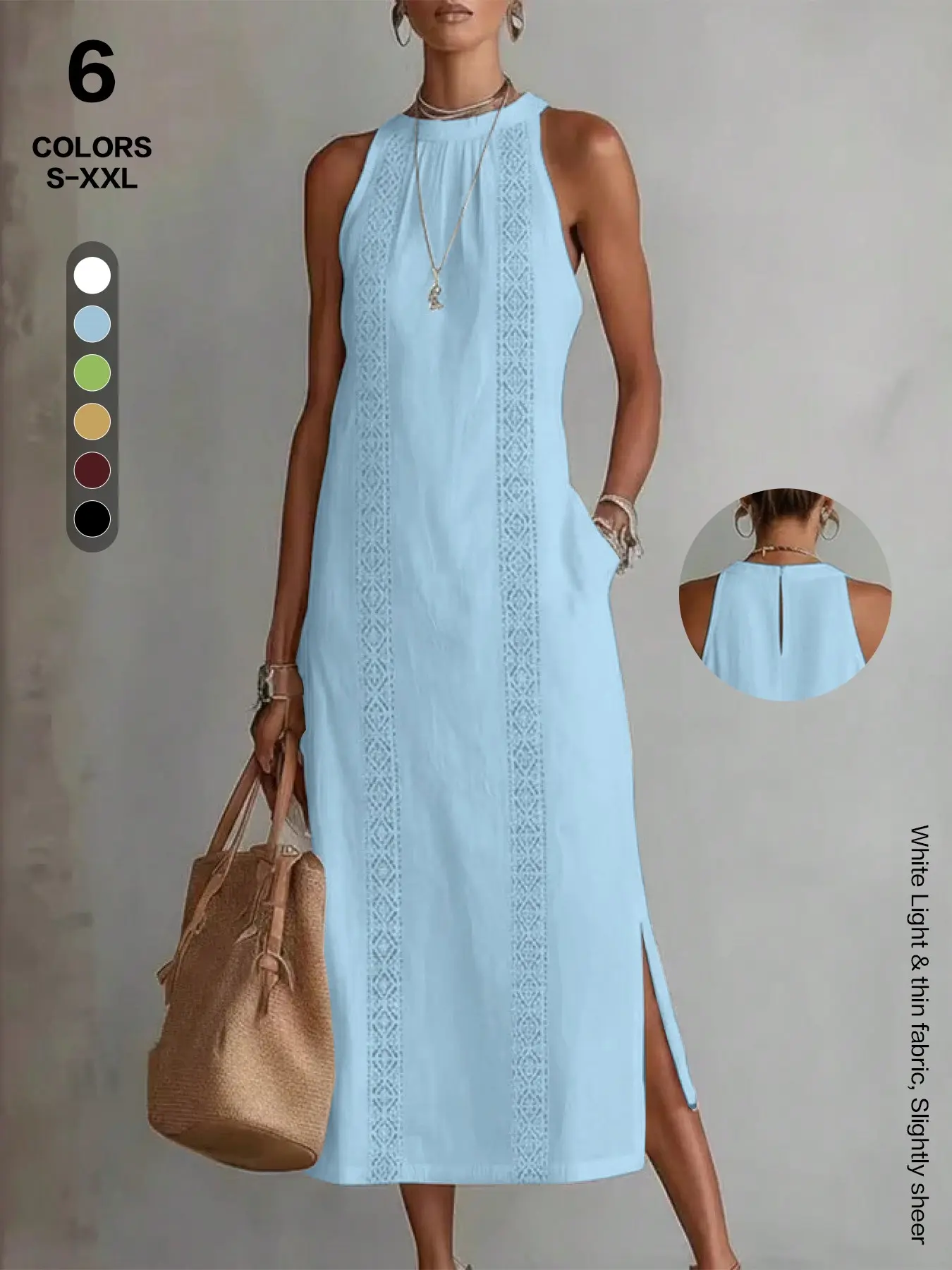 2026 Summer Sleeveless Cami Dress, Split Long Dress, Loose and Figure-Flattering, Semi-sheer fabric，Daily Casual Loungewear, Fits All Body Types