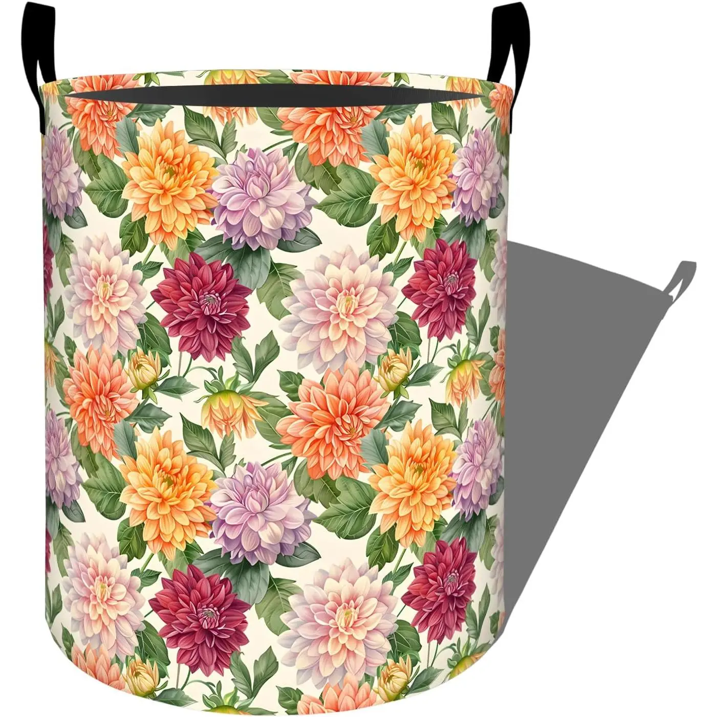 Dahlia Flower Laundry Basket, Dorm Foldable Vintage Floral Laundry Hamper Organizer for Bathroom Decor Bedroom, Clothes Garden Storage Box Gifts for Women Girls 19.7x15.7 Inch