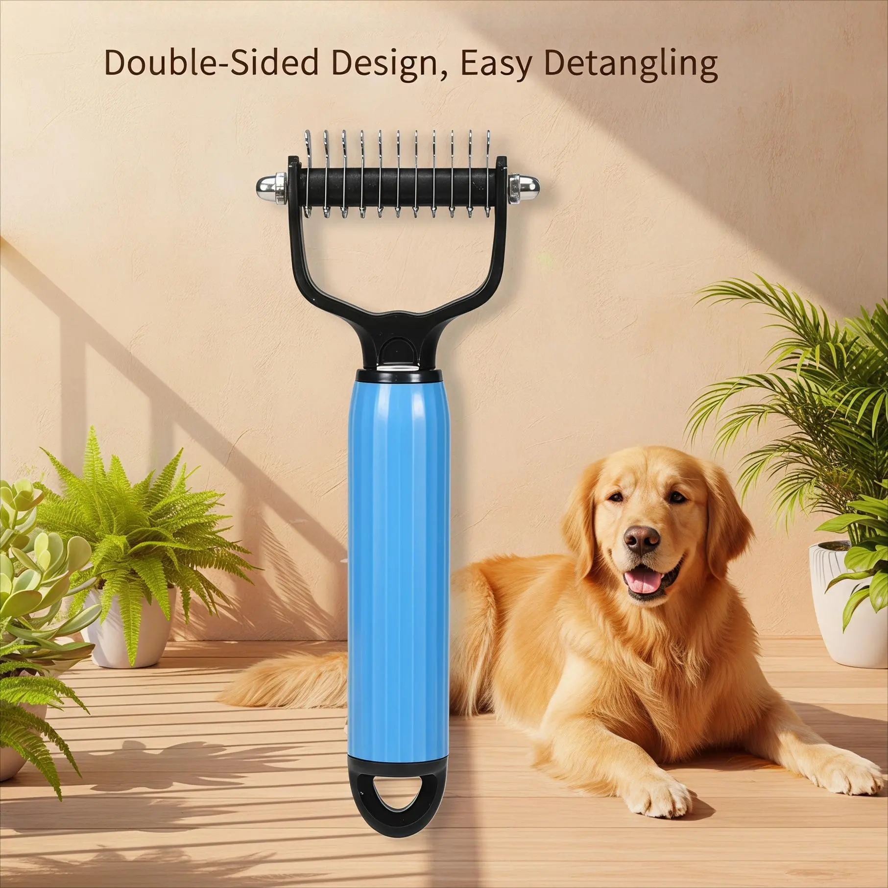 Indoor Leisure Grooming Deshedding Tool - Stainless Steel 2-Sided Dog Comb, Home Pet Coat Care Detangler & Loose Hair Removal Supply, Coat Health, Detanglers, Two Sides