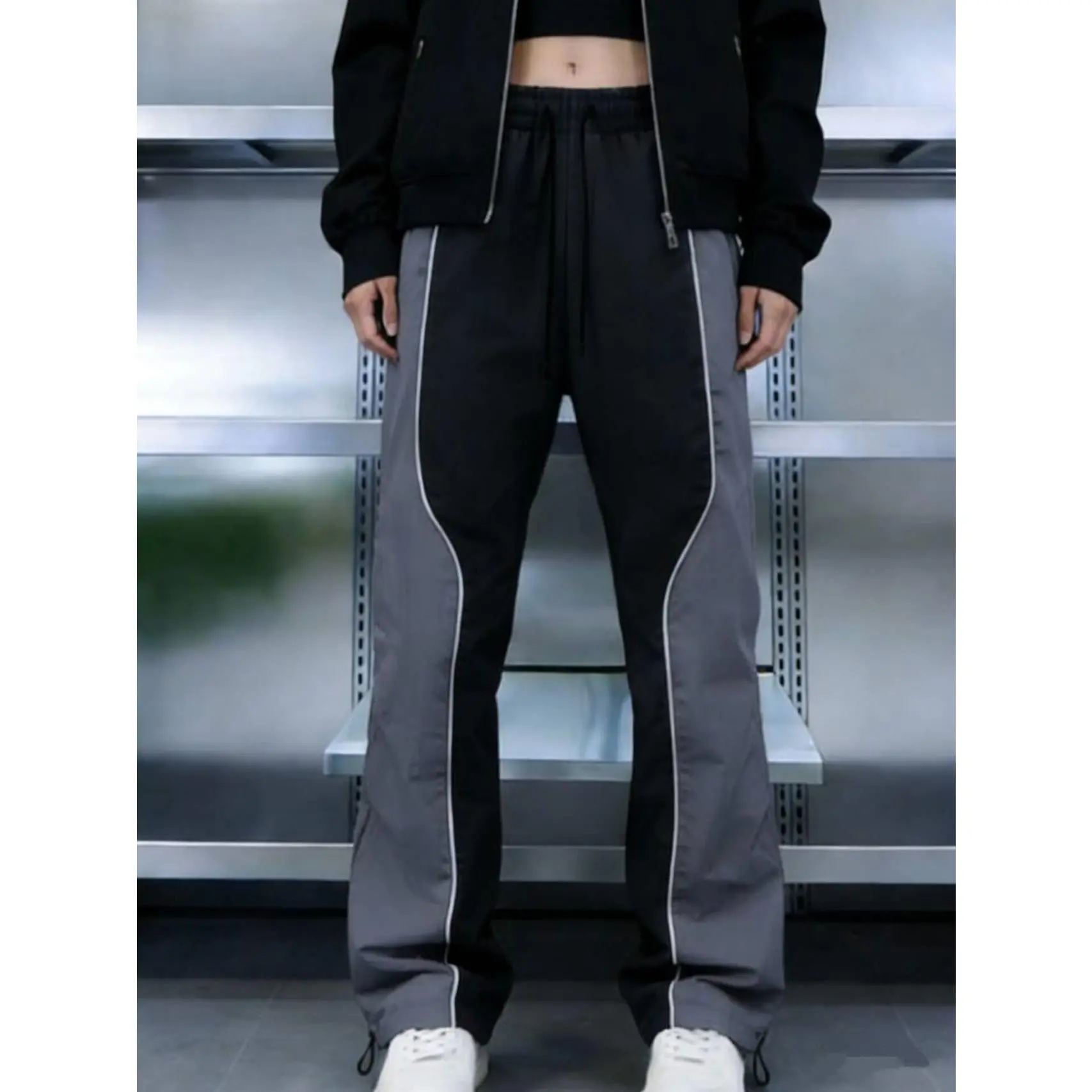 Men's Track Pants White Piping Trim Curved Line Elastic Drawstring Waist Loose Fit Wide Leg Casual Sweatpants Streetwear Trousers Active Sports Joggers Bottoms Oversized Everyday Daily Wear Stylish Colorblock Design Cozy Soft Breathable Trendy Multi-Color