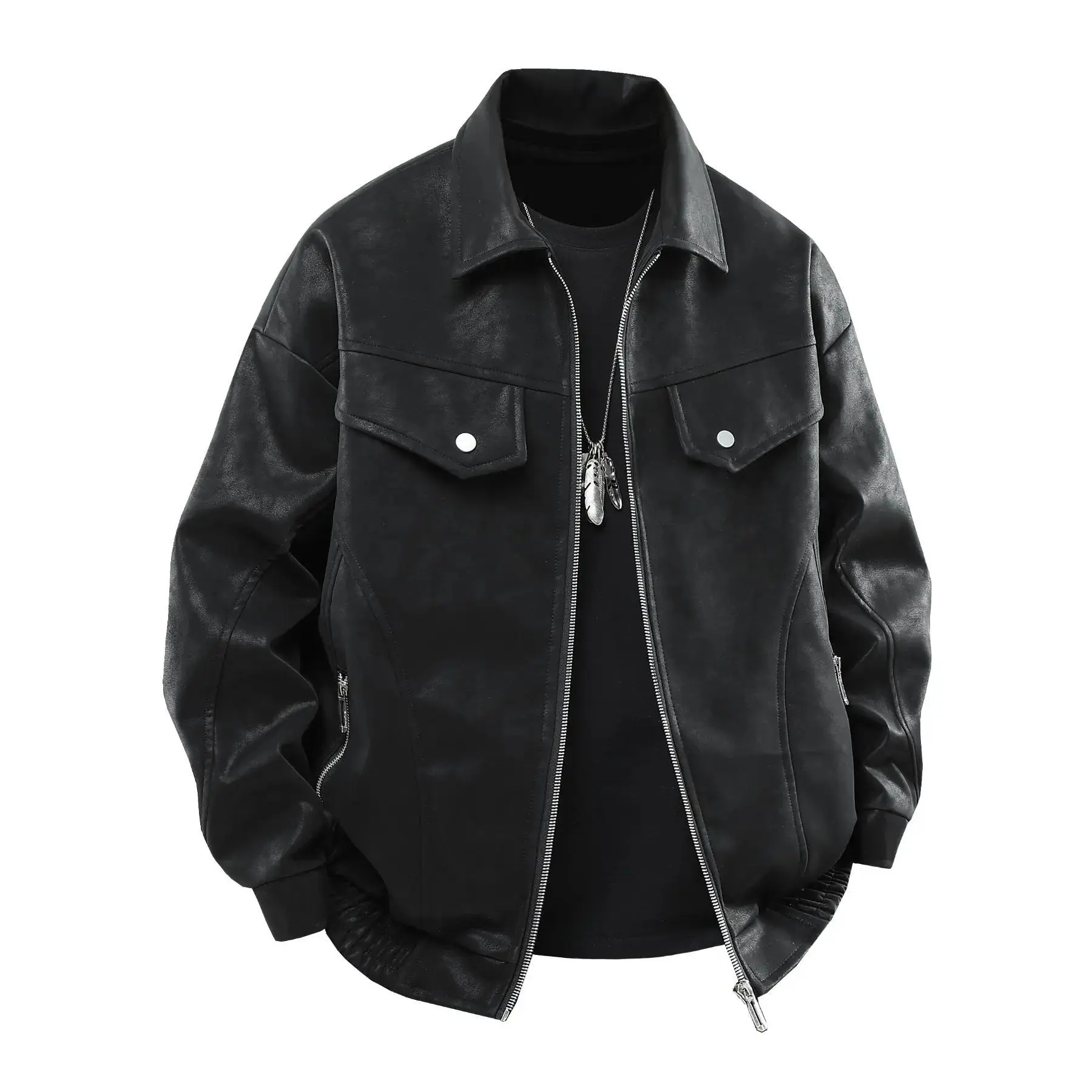 Men's New Motorcycle Jacket, Stylish Leather Coat for Spring & Autumn, Trendy Fashionable Biker Outerwear, High-Quality Leather Jacket