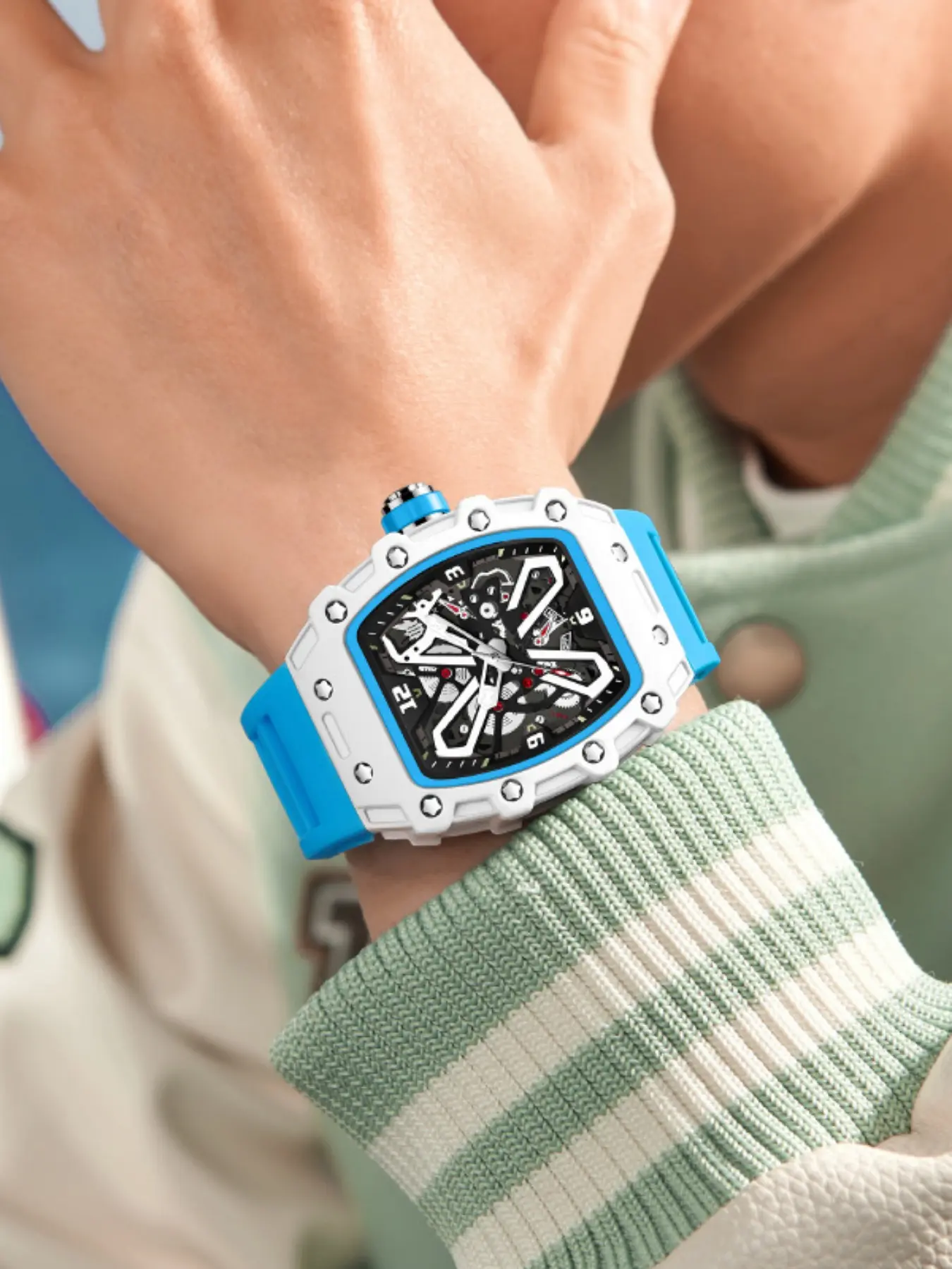 Trendy Hip-Hop Men's Sport Quartz Analog Watch, Bucket Large Dial Night Light, Silicone Strap, Perfect Gift for Birthday, Ramadan, Halloween