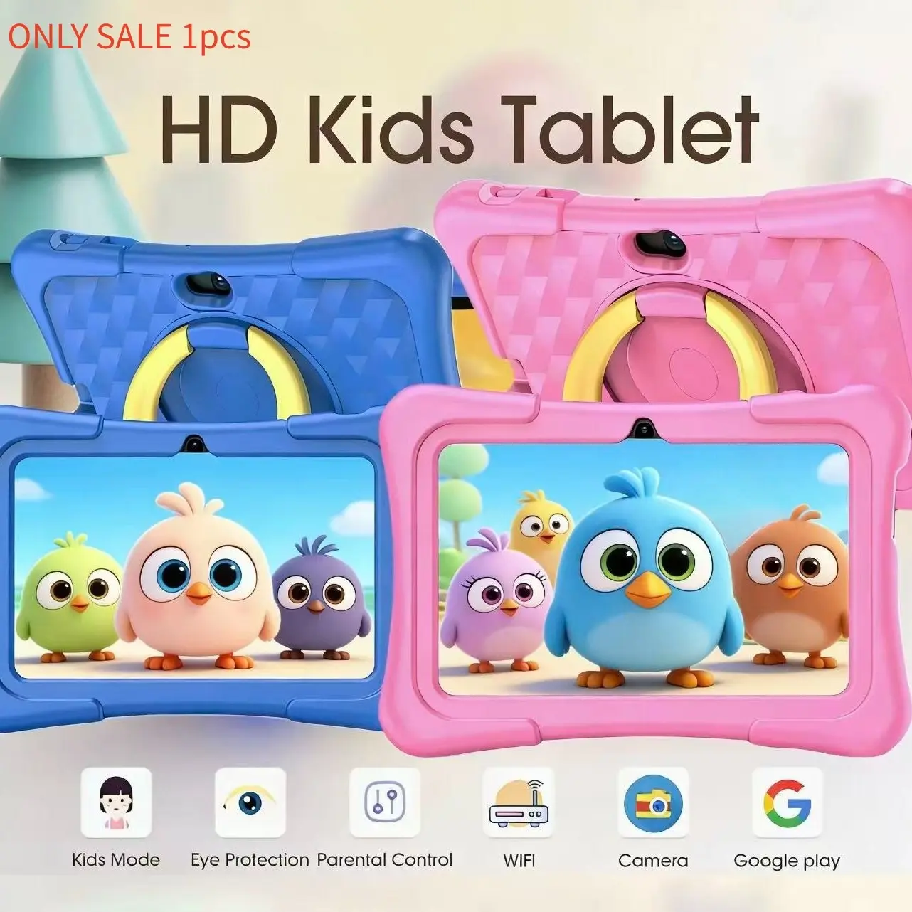 Tablet 1+16GB Dual Camera Vision Protection Parental Control Educational WiFi Birthday Gift for 4-12 Year Olds