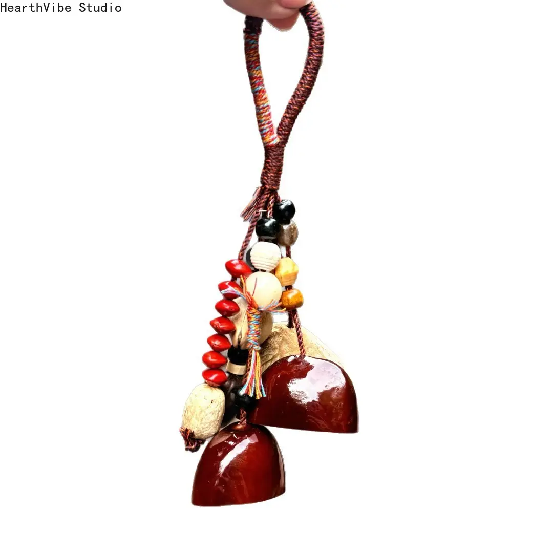 Portable Handmade Natural Shell Wind Chime-Seed-Pod Sound Healing Rattle, Wish-Fulfilling Charm, Bag Accessory for Camping & Hiking Hammock Enthusiasts
