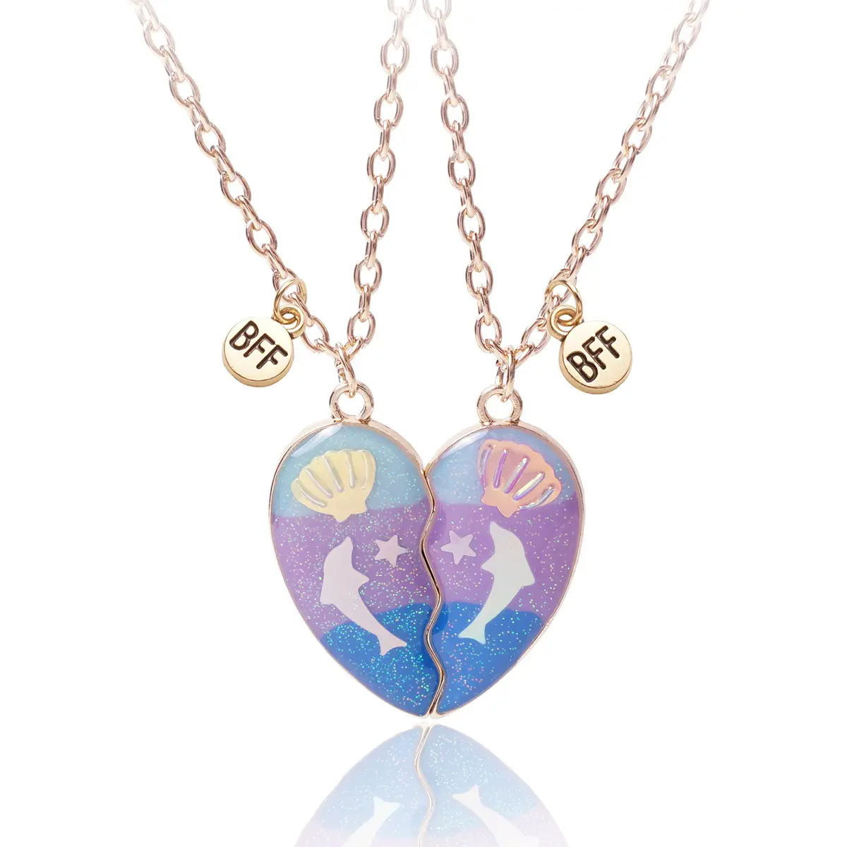 Necklace Set with Magnetic Pendants, 2-Piece Zinc Alloy Cute Game Controller Heart Charms, BFF Friendship Gift for Girls, Back-to-School, Happy Birthday, College, Choker, Long