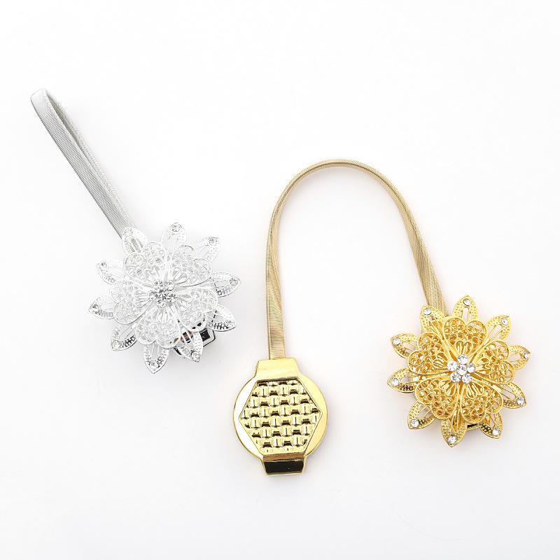 2pcs Crystal Flower Curtain Tiebacks Magnetic Holdback Clips, High Elasticity Spring Wire Fixing Accessories for Home Office Decorations Easy Install Curtain