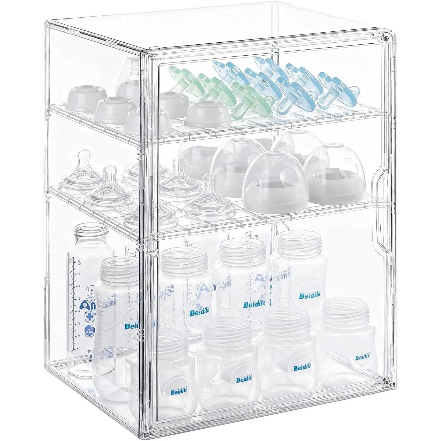 Baby Bottle Organizer – 3 Tier Bottle Storage Organizer Baby for Nipples, Pump Parts, Food Jars – Clear Acrylic Bottle Station Organizer for Countertop and Kitchen, Gifts for New Mom