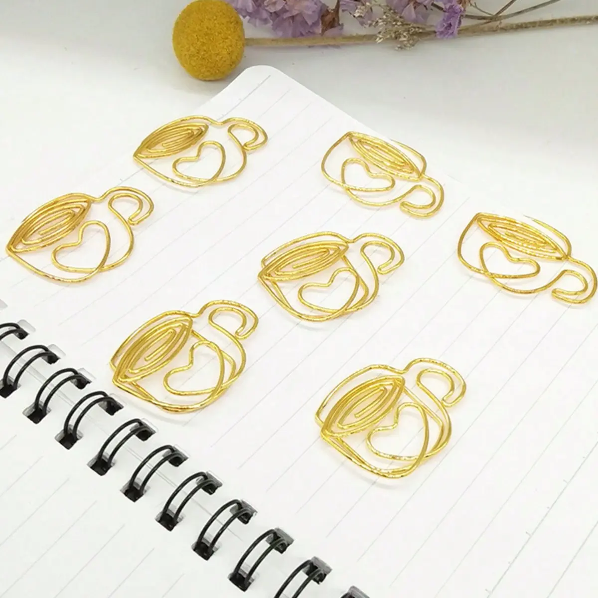 15Pcs Golden Coffee Cup Shaped Paper Clips, Special Shaped Office Stationery Paperclips