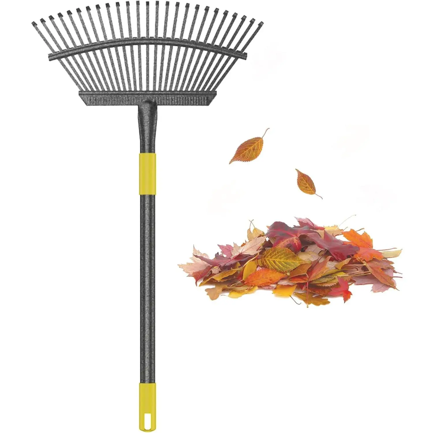 Leaf Rake, 30-61 inch Garden Rakes for Leaves Heavy Duty Long Handle, 25 Tines 18" Wide Metal Thatch Lawn Gravel Shrub Yard Landscape Rake for Leaves and Grass