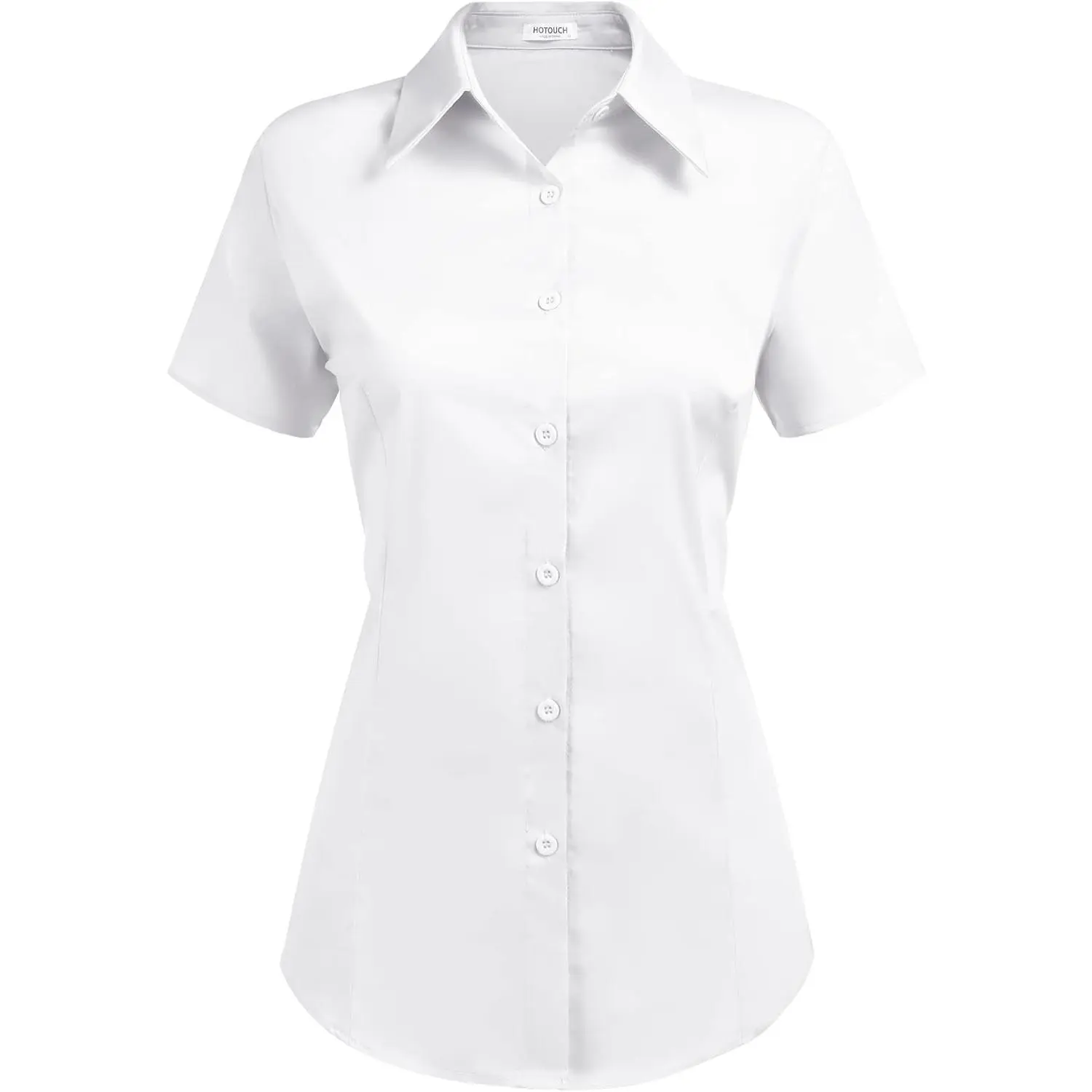 Women's Basic Button Up Shirt Short Sleeve Stretchy Button Down Collared Shirts Waitress Work Shirt