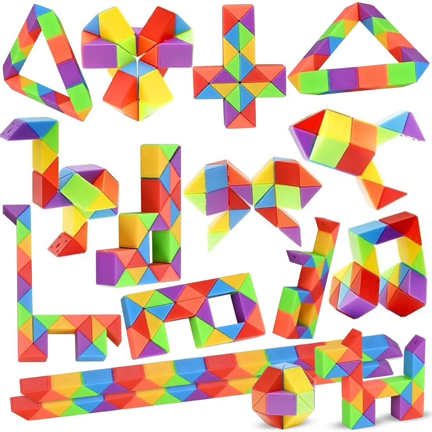 24 Pack Mini Fidget Snake Cube Puzzle Toys - Party Favors & Goodie Bag Fillers for Kids & Teens - Rainbow Colors - Bulk Birthday & Back to School Gifts - Stocking Stuffersfidget toys
