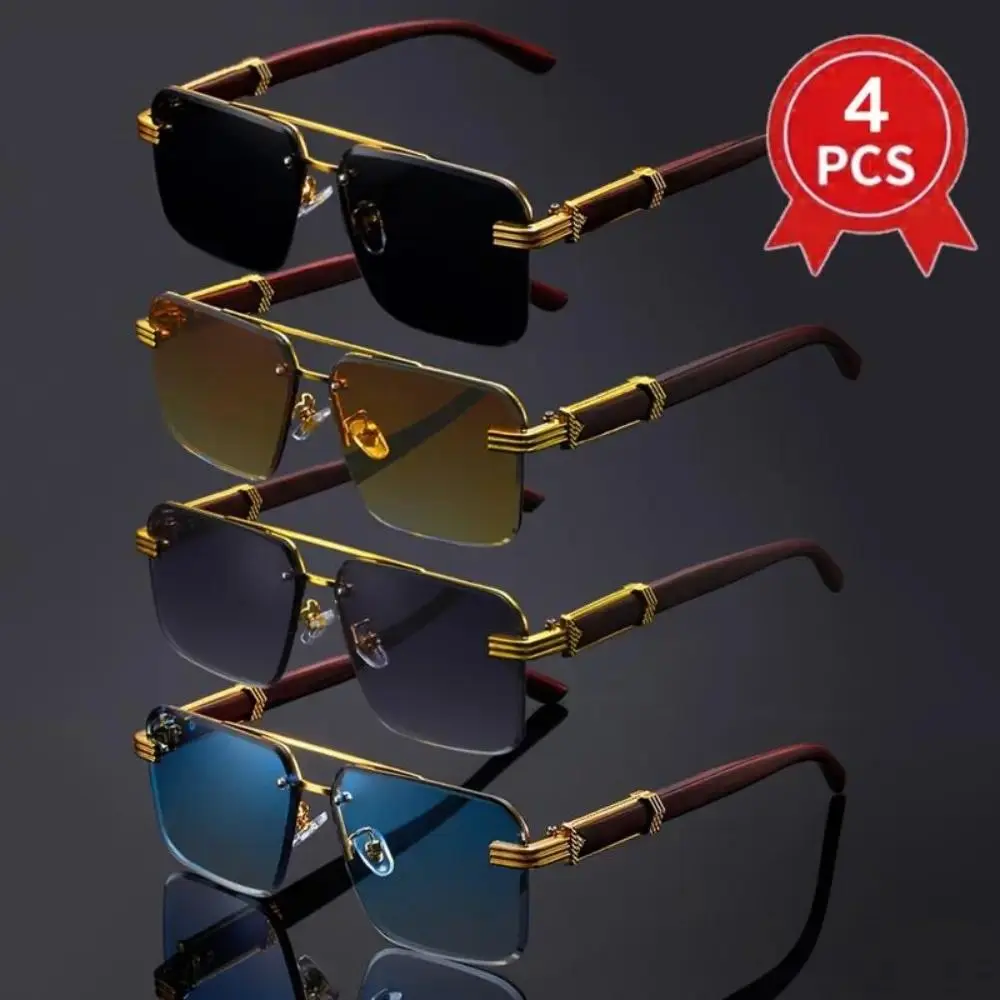 Unisex 4-Piece Stylish Glasses - Retro Square Frames, Oversized Round/Rectangular Options, Double Bridge, Lightweight Decorative Eyewear, Versatile Frameless Style, Guys Gifts, Mensfashion Adult Accessories for Party Wear (Accessories Not Included)