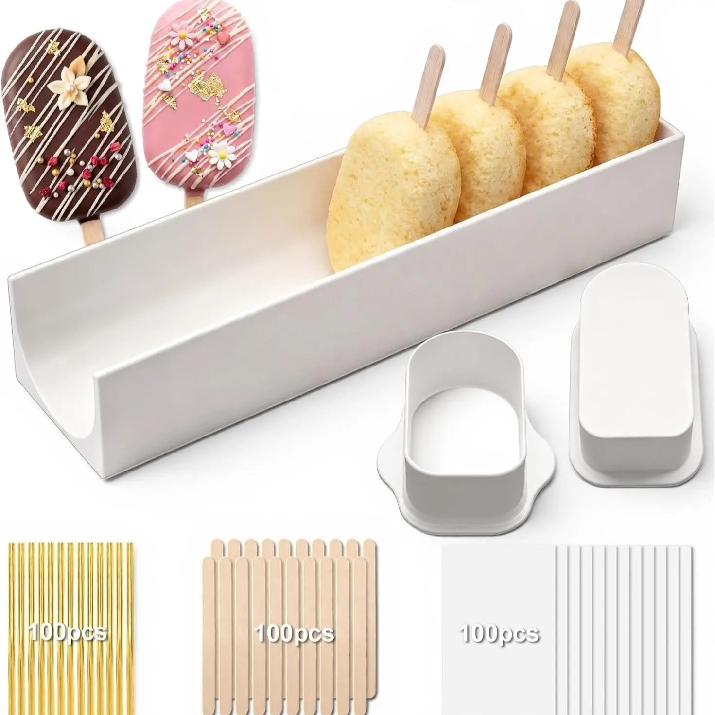 3in Cakesicle Cutter with 9in Tray, Cake Mold Set, 100 Sticks, 100 Bags, 100 Ribbons, Baking Tools for Home Baking, Birthday Parties, Weddings