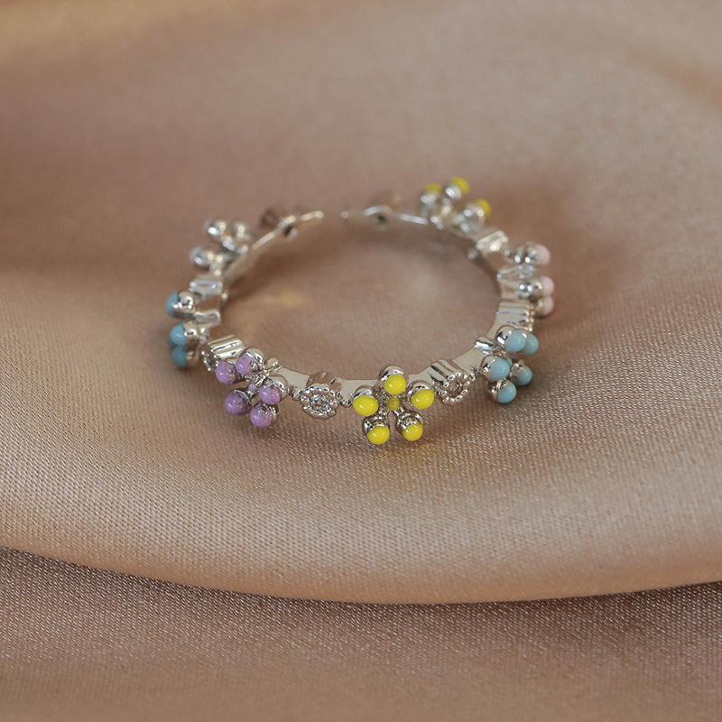 Spring and summer macaron-colored oil-drip flower heart ring with zircon inlay, open niche ring for women, personalized index finger ring