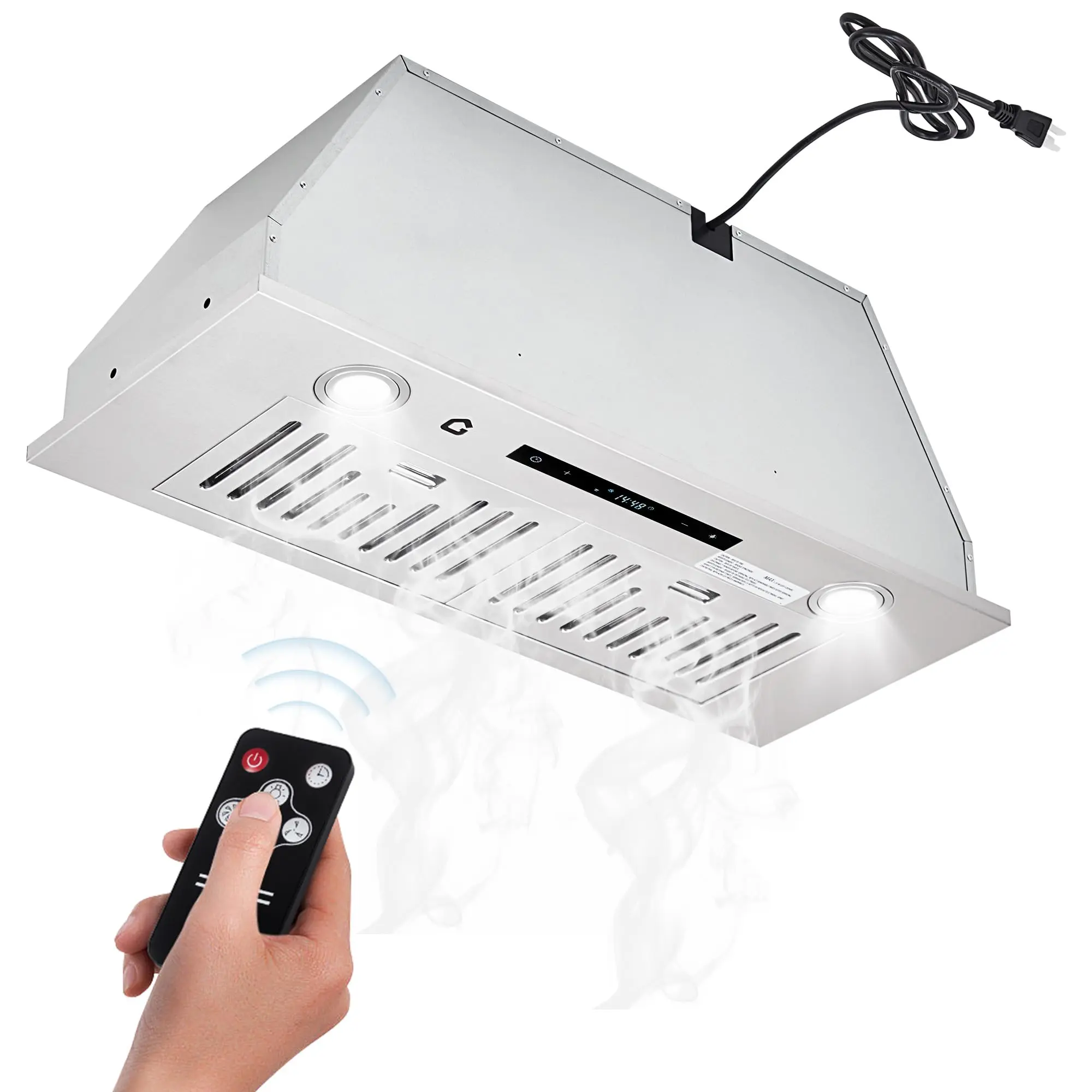 GARVEE 30-Inch Stainless Steel Built-In Range Hood, 450 CFM, Ducted/Ductless Convertible, with 3-Speed Gesture Sensing and Touch Control Panel