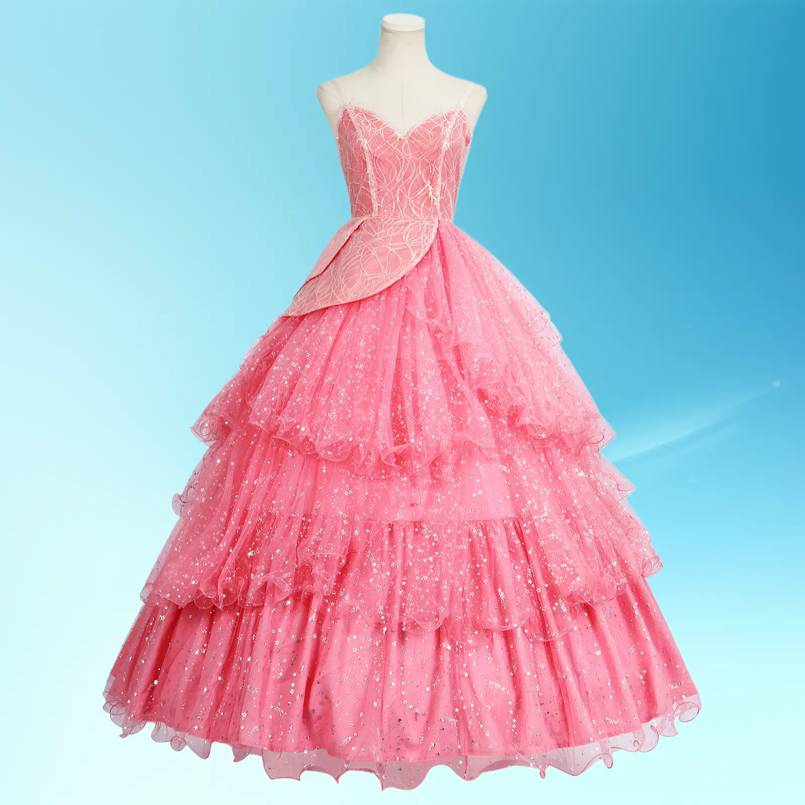 Halloween Cos Outfit Wicked Glinda Pink Gown Dress Anime Cosplay Costume for Party Show