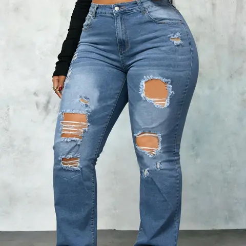 Women's Plus Size High Waisted Straight Leg Jeans Pants, Fashion Casual Daily Wear, Perfect for Shopping Parties Dates, Denim Jean Pants