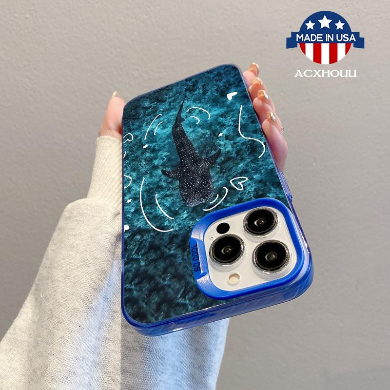 Compatible for iPhone 16 Pro Max 15 Plus 14 13 12 11 XR XS Case Screen Protector whale shark Shockproof Military Grade Protection