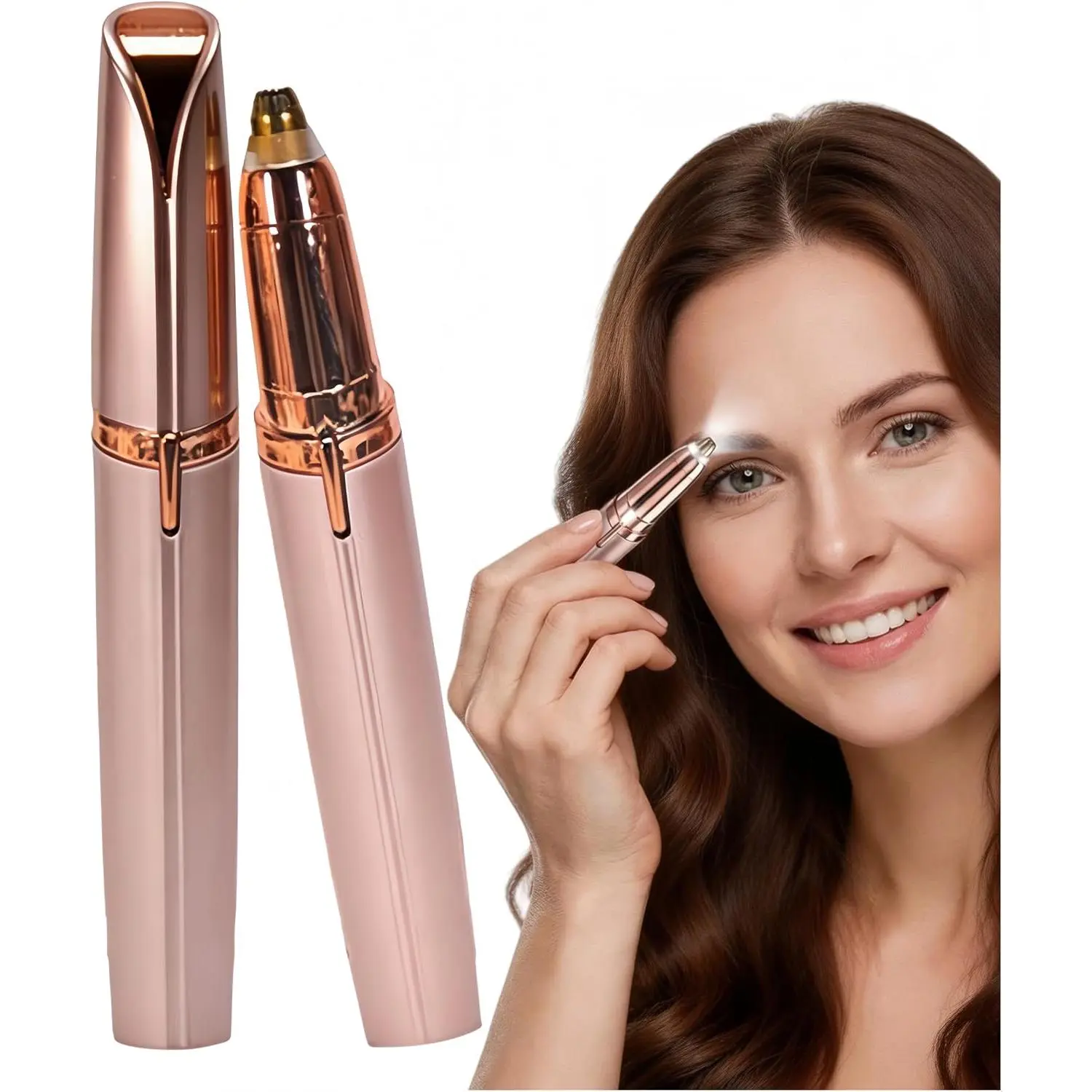 Electric Eyebrow Trimmer & Facial Hair Remover, Gentle Painless 2-in-1 Razor with Hypoallergenic Stainless Steel Precision Tip, Portable for Flawless Eyebrows at Home, Glide Gently, Sensitive, Slim Tip, Pain-Free, Flawless, Clean Brows