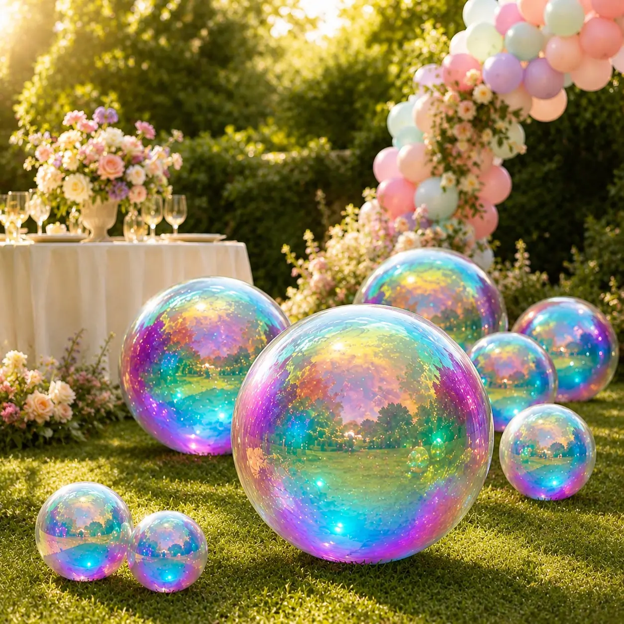 Party Balloons 4-Pack, Rainbow Color Reflective Aluminum Foil Balloons, Reusable Disco Balls, Balloon Decoration, Perfect for Parties, Weddings, Holidays