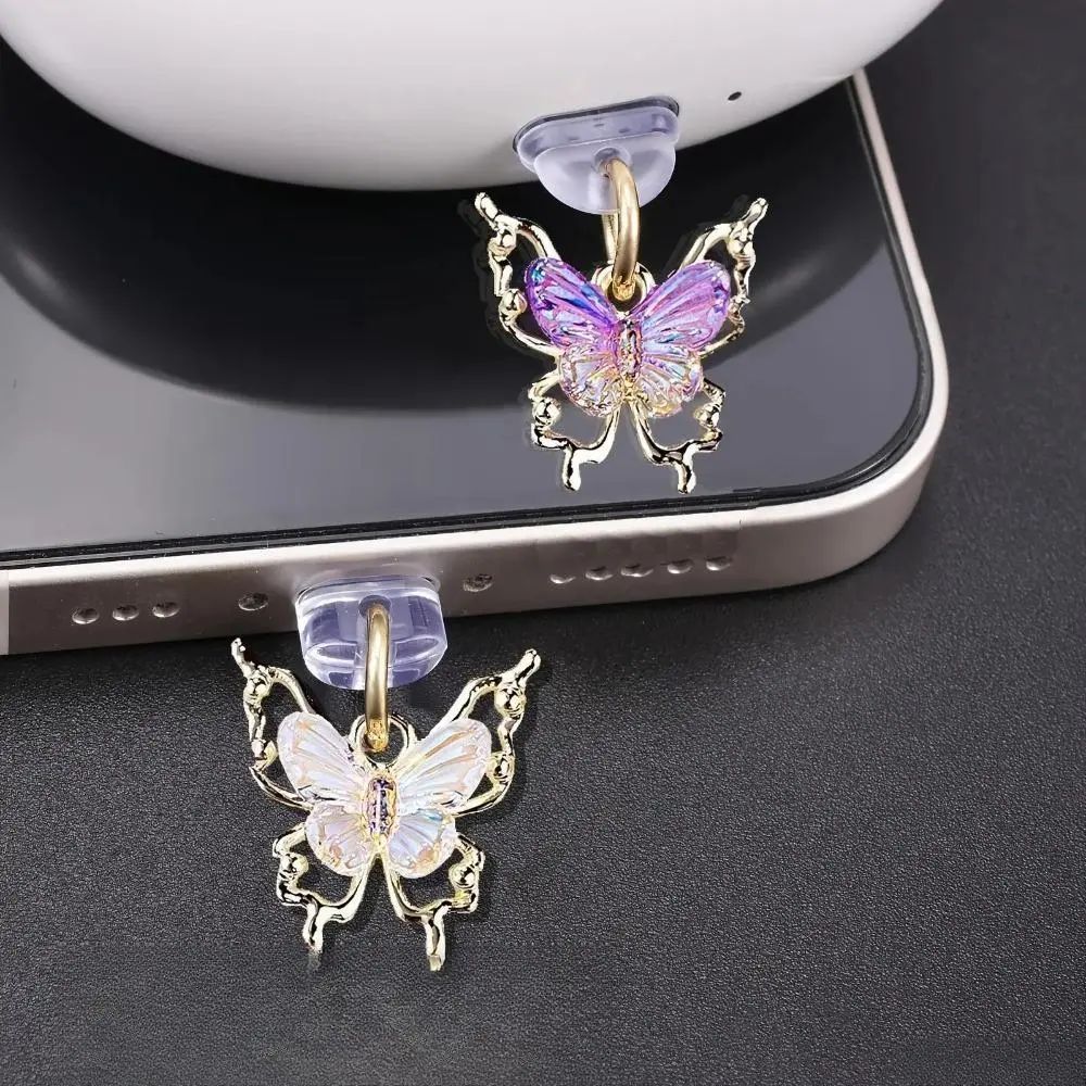 Cute Butterfly Charging Port Dust Plug Charm, Single Decorative Phone Ornament Compatible with iPhone Lightning & Type-C Charging Ports, Trendy Fashion Tech Accessory, Accessories, Aesthetic, Butterfly Wings, Anti-Dust Seal, Smartphone, Cellphone, Android