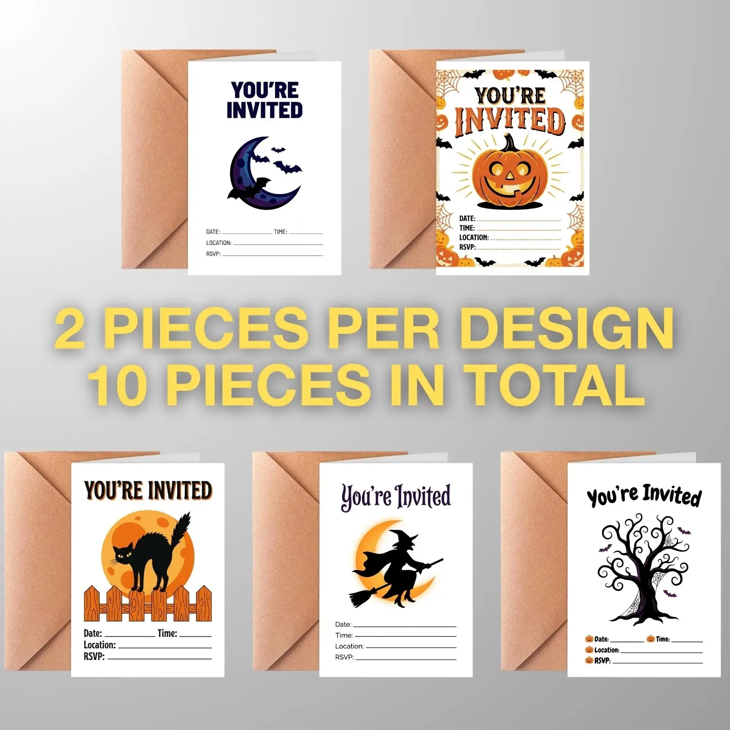 Traditional Family Halloween Party Invitations Set, 5x7" Classic & Theme, 10 Pack Blank Fill-In Cards with Envelopes