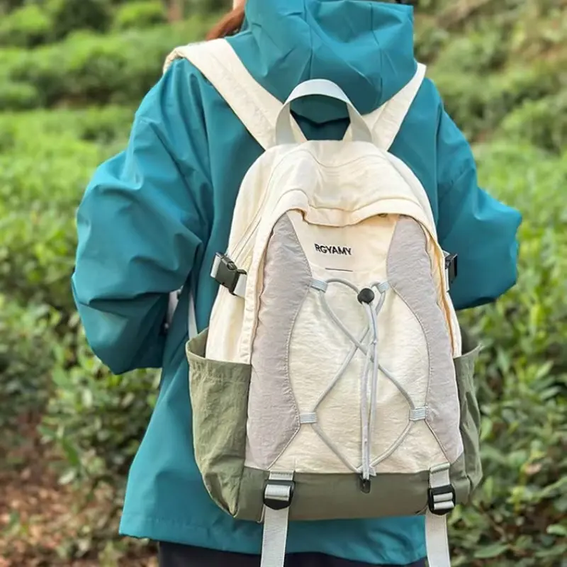 Vintage Colorblock Hiking Backpack, Lightweight Daily Use Bag, Elastic Drawstring Design, Waterproof Durable, Ideal for Travel, Camping, School, Outdoor Activities, Travel Backpacks
