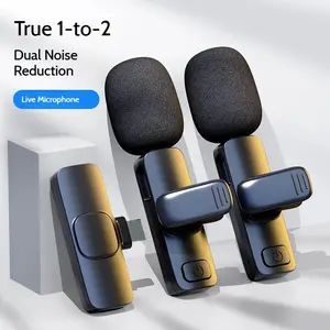 2-Piece Wireless Lavalier Microphones - Mini Clip-On Mics with Crystal Clear Sound for iPhone, Android, iPad, Recording, Live Streaming
