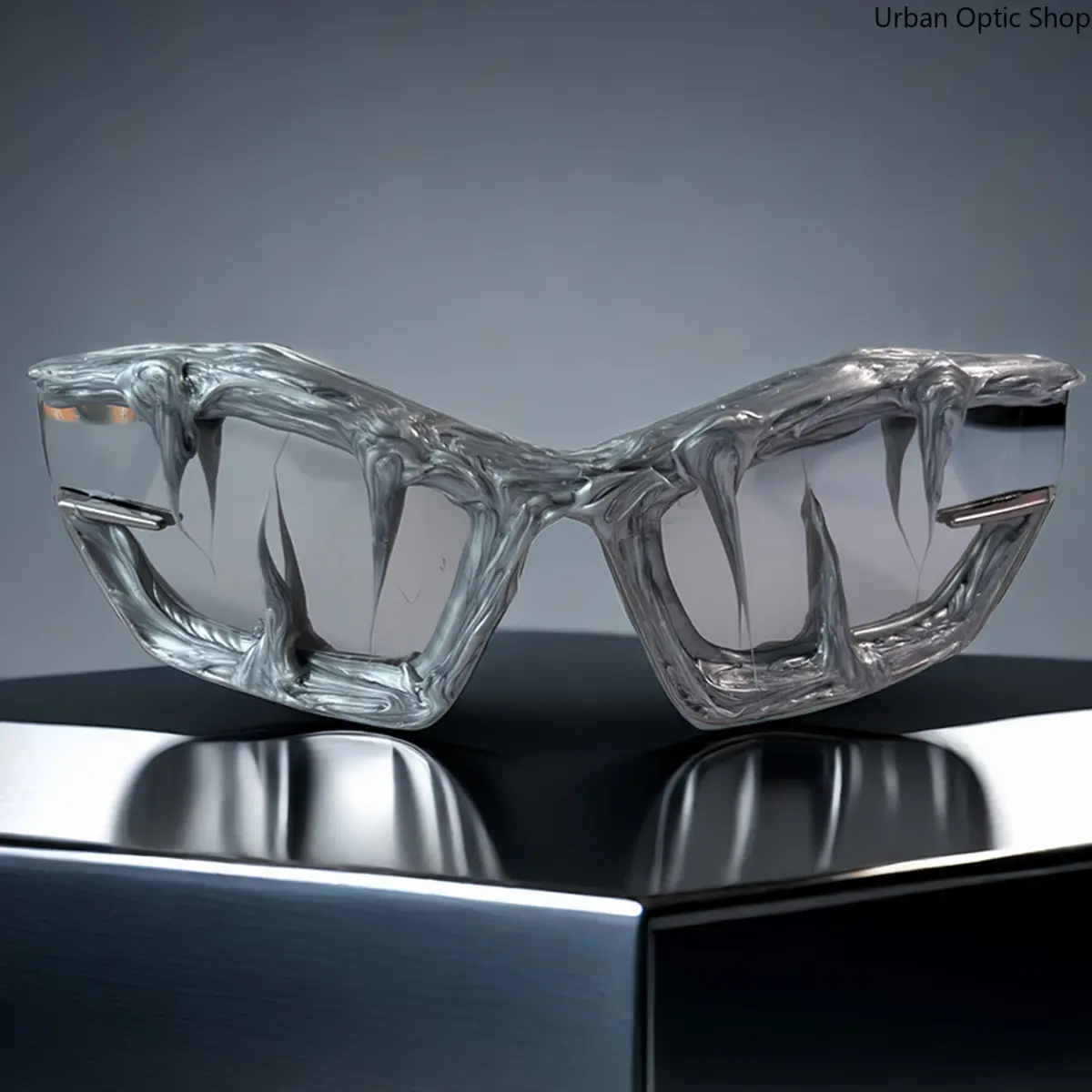 XUH Unisex Gothic Punk Irregular Sunglasses, Unique Melted Drip Bat Wing Black Frame with Mirrored Lenses, UV400 Edgy Fashion Eyewear for Halloween Cosplay, Rave Parties, Music Festivals, Cyberpunk Streetwear & Daily Wear