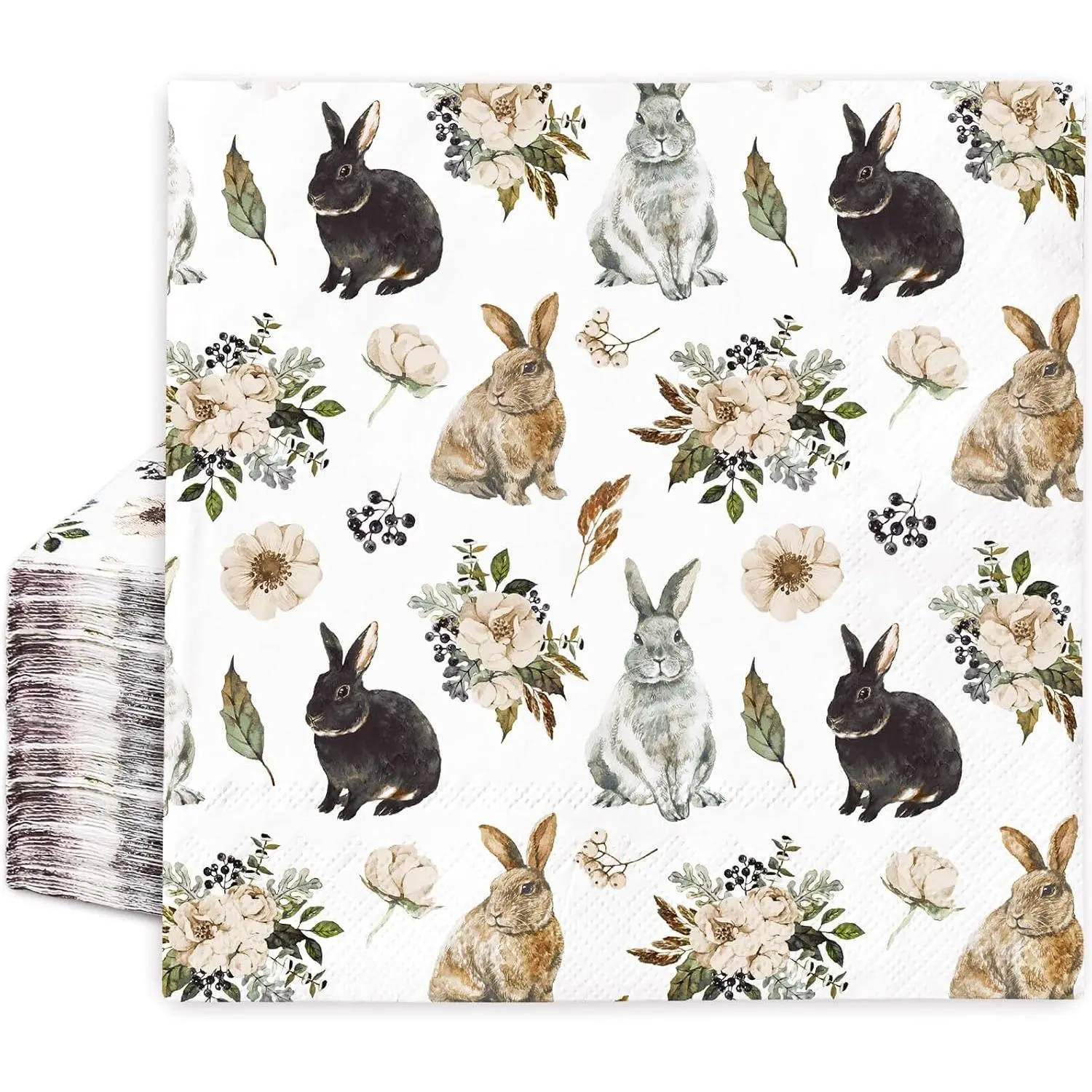50 count Easter Bunny Paper Napkins   Flower Disposable Napkin Watercolor Bunny Floral Luncheon Dinner Hand Napkins for Spring Wedding Birthday  Shower Party Table Supplies