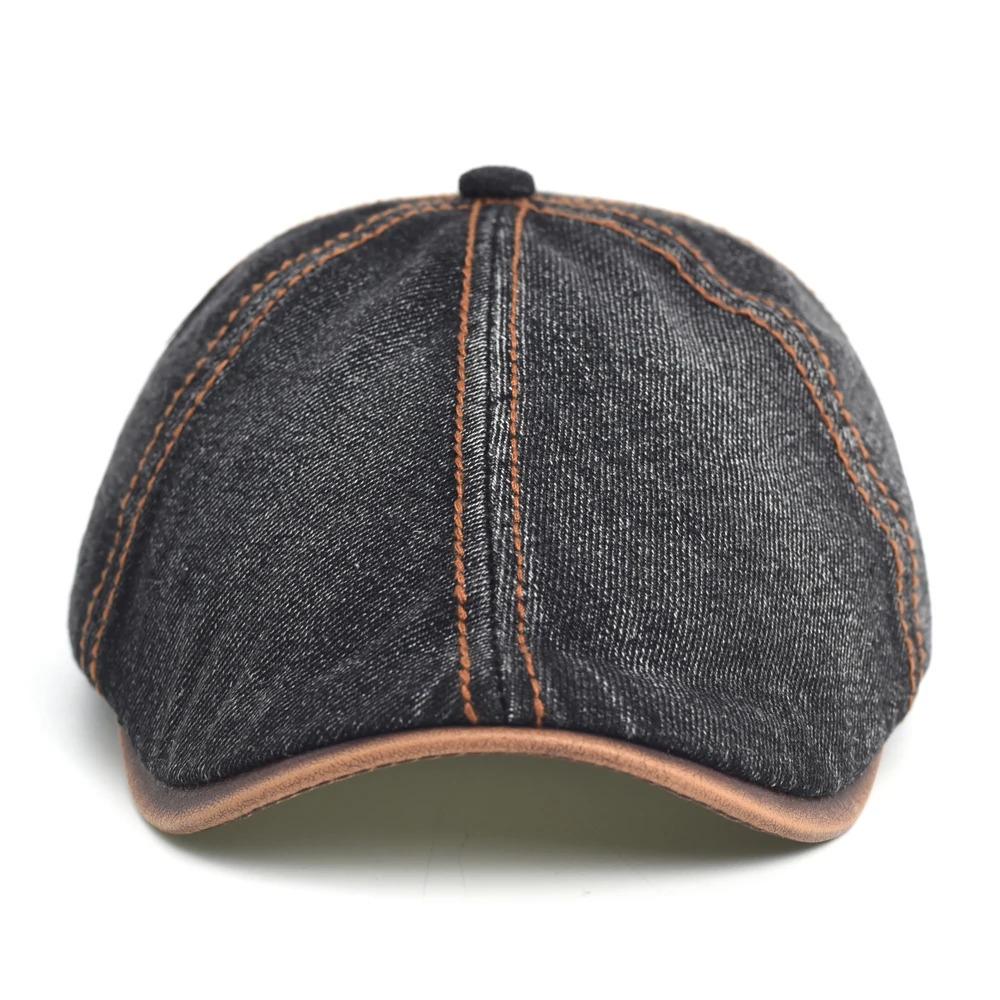Denim Beret Hat Washed Vintage Peaked Cap Adjustable Cotton Newsboy Cap Casual Hats Flat Cap