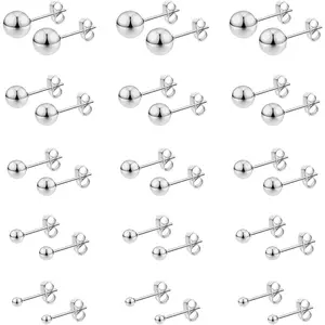 Stainless Steel Stud Earrings for Women & Men 15 Pairs Tiny Stud Earring Simple Polished Ball Studs Jewelry