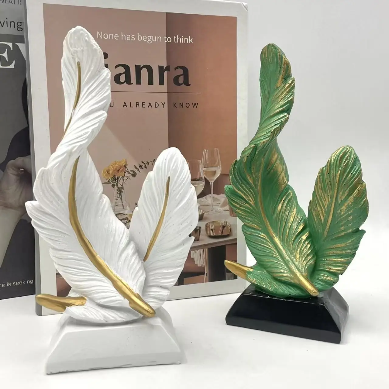 Elegant Feather Ornament for Home Decor, Living Room Entrance Display, Soft Decoration for New Homes, Moving in Gift, Unique Art Piece, Figurine Decor, Resin Statue