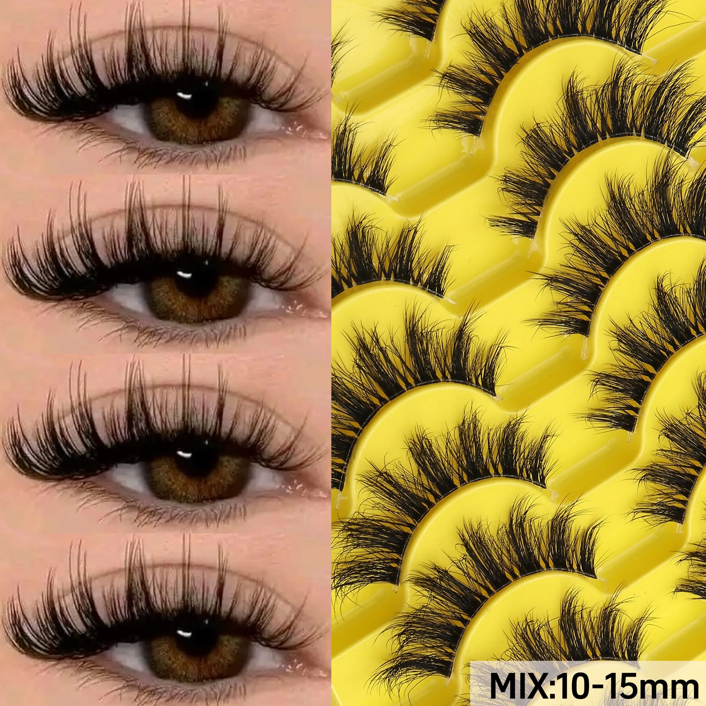 10 Pairs Handmade False Lashes, Fake Lashes, Medium Length, Thick and Curly, Fluffy Lashes, 3D Synthetic Fiber, D-Shape Curl, Fashion Eyelashes, Daily Use, Christmas Gift, Makeup, Eyelashes