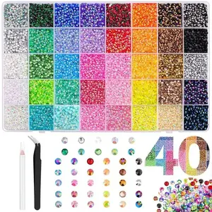 DIY Bedazzling Kit with Mixed  Tweezers,Pick up Pen and Gifted Tools for DIY Crafts Apparel Nail Art 40000Pcs 40 different Jelly Synthetic Rhinestones for Bedazzling, 3mm Multicolor Resin Flatback Synthetic Gems for Diamond Art,  Kit for Craftin