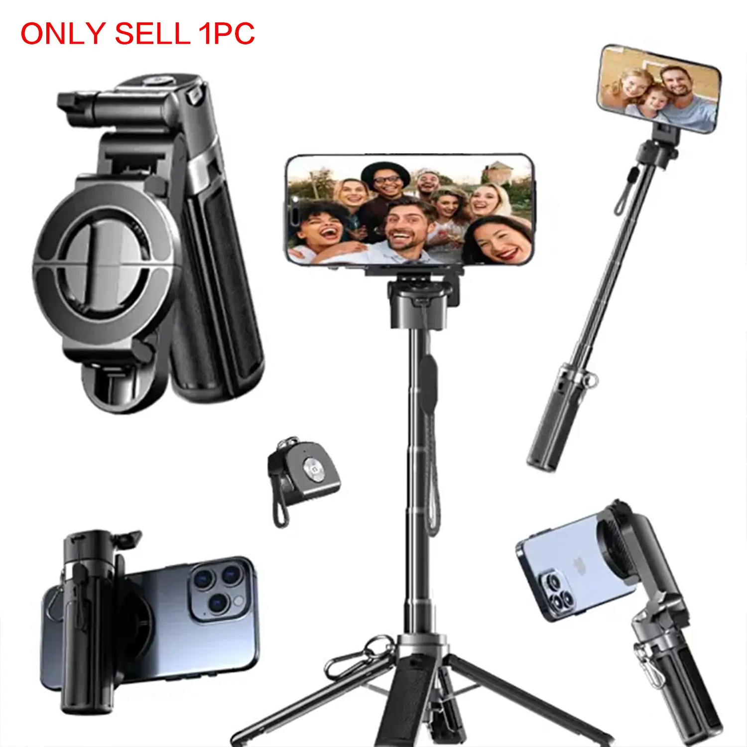 Magnetic Clip Smartphone Selfie Stick Tripod with Bluetooth-compatible Remote, 360° Rotation, Portable, Anti-Shake, Wireless Control, Ideal for Vlogging